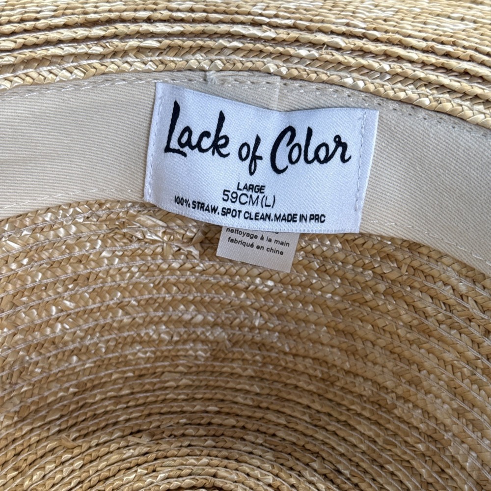 Lack of Color Spencer Straw Boater Hat Size Lg 59cm Wide Tan Beachy Oversized - Picture 5 of 9